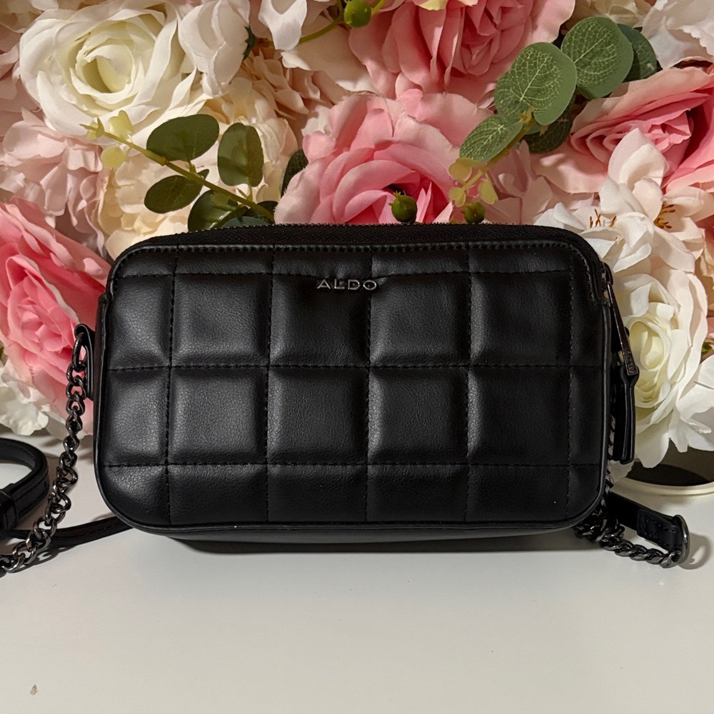 Aldo Elegant Black Quilted Crossbody Bag